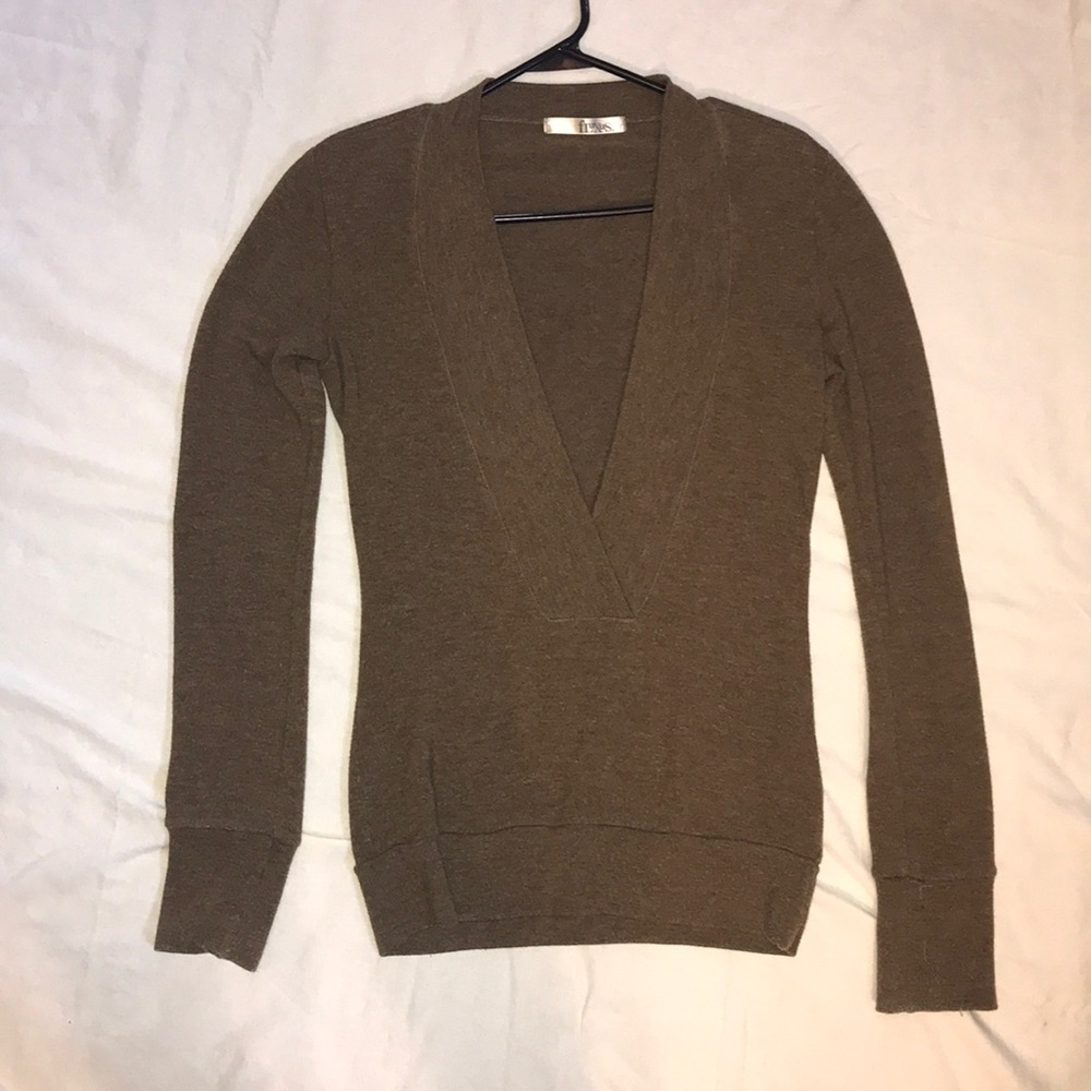 Brown Fluxus v-neck sweater, size Small